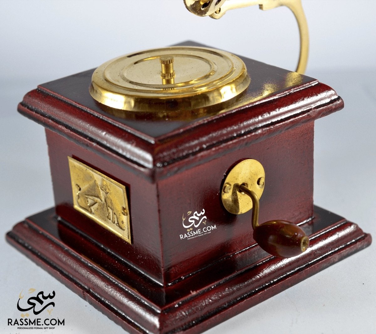 Wooden Mini Brass Gramophone - Free Engraving